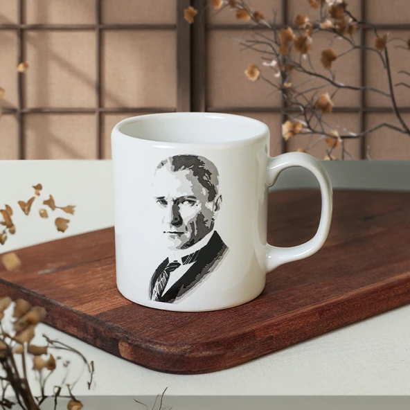 Keramika Keraart Atatürk Portre Beyaz Silindir Kupa 1 Adet