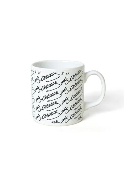 Keramika Keraart Atatürk İmza Siyah Beyaz Silindir Kupa 1 Adet - 2