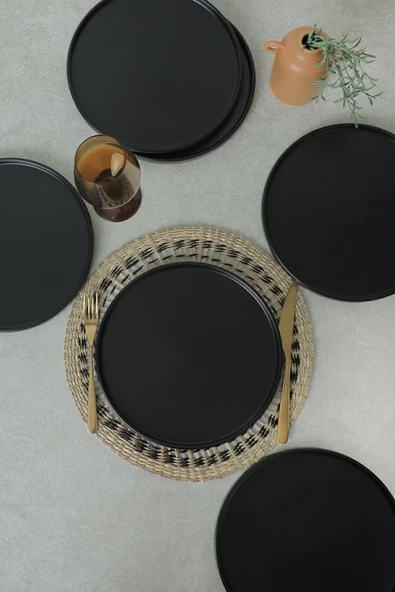 Keramika Mat Siyah Stackable Servis Tabağı 27 Cm 6 Adet 956 - Resim 4