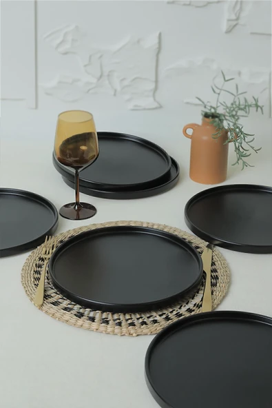 Keramika Mat Siyah Stackable Servis Tabağı 27 Cm 6 Adet 956 - Resim 2
