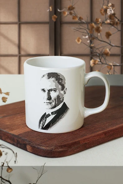 Keramika Keraart Atatürk Portre Beyaz Silindir Kupa 1 Adet