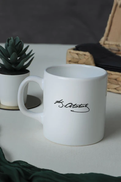 Keramika Keraart Atatürk Tek İmza Beyaz Silindir Kupa 1 Adet