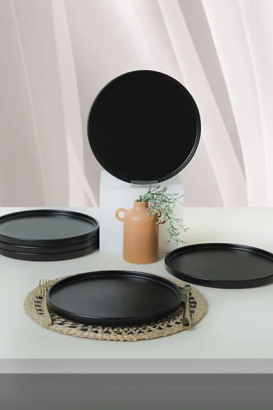 Keramika Mat Siyah Stackable Servis Tabağı 27 Cm 6 Adet 956 - Resim 3