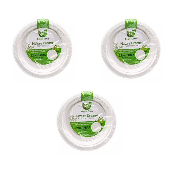 Roll-Up Nature Ekolojik Karton Kağıt Parti Tek Kullanımlık Tabak - 22 Cm. - 50 Adetlik 3 Paket