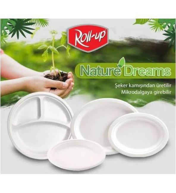 Roll-Up Nature Ekolojik Karton Kağıt Parti Tek Kullanımlık Tabak - 22 Cm. - 50 Adetlik 3 Paket - Resim 8