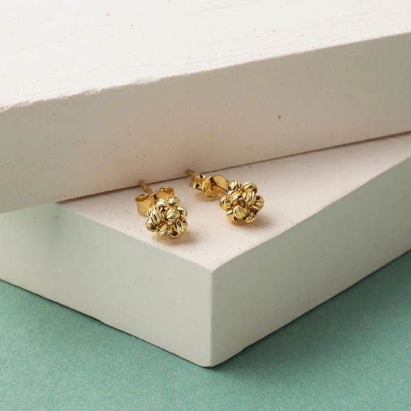 14 Ayar Dorika Toplu Sarı Altın Küpe - Resim 3