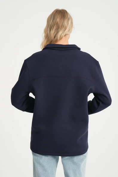 Kadın Rahat Kalıp İçi Polarlı 3 iplik Yarım Fermuarlı SweatShırt spr24swK21 - 9