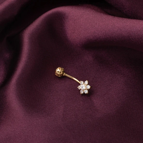 Papatya Model 14 Ayar Altın Göbek Piercing - 2