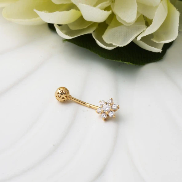 Papatya Model 14 Ayar Altın Göbek Piercing - 3