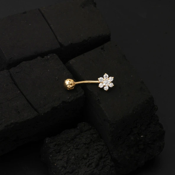 Papatya Model 14 Ayar Altın Göbek Piercing - 4