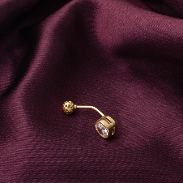 Tek Taşlı 14 Ayar Altın Göbek Piercing - Resim 3