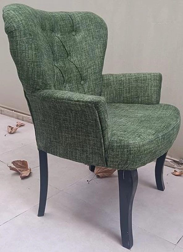 Sandalye Berjer 90297 Geniş Oturum Keten Kumaş Kayın Aslan Ayak Yeşil El Yapım - 9