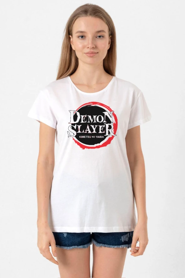 Demon Slayer Anime Squad Demon Slayer Kimetsu No Yaiba Beyaz Kadın Bisikletyaka Tshirt