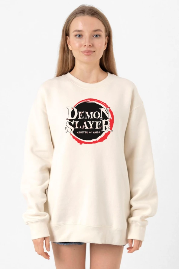 Demon Slayer Anime Squad Demon Slayer Kimetsu No Yaiba Ekru Kadın 2ip Sweatshirt