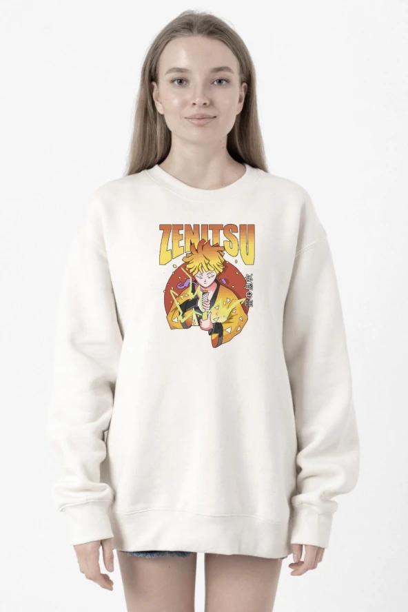 Demon Slayer Anime Zenitsu Poster Beyaz Kadın 2ip Sweatshirt