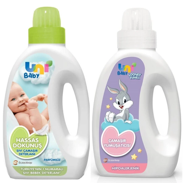 Uni Baby Sıvı Çamaşır Deterjanı 1000 ml + Çamaşır Yumuşatıcısı Looney Tunes 1000 ml