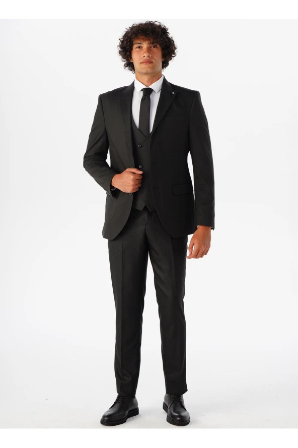 Süvari Normal Bel Slim Fit Siyah Erkek Takım Elbise TK1020000259 - 4