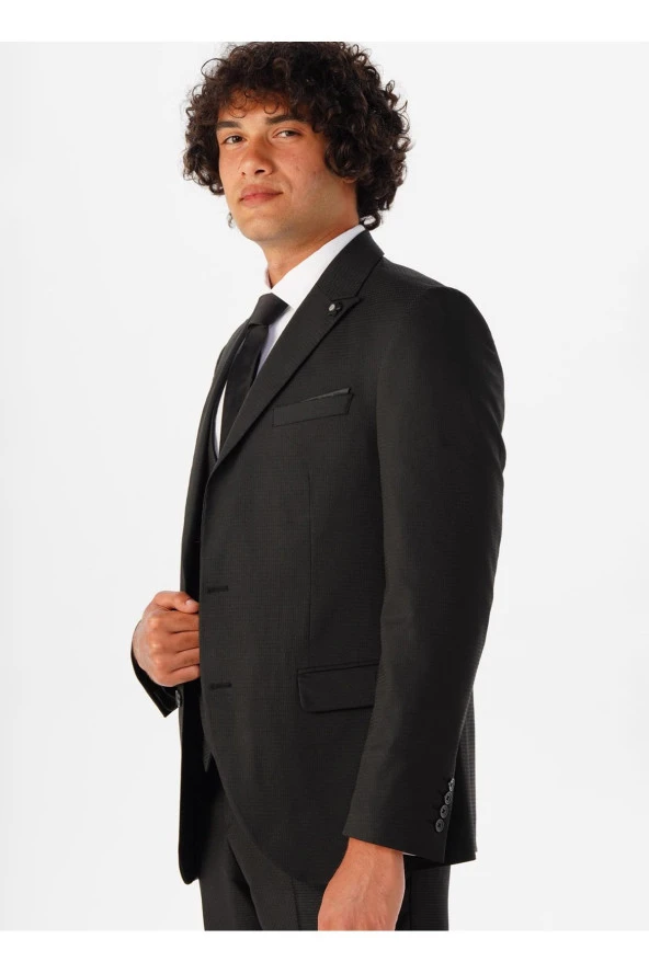 Süvari Normal Bel Slim Fit Siyah Erkek Takım Elbise TK1020000259 - 5