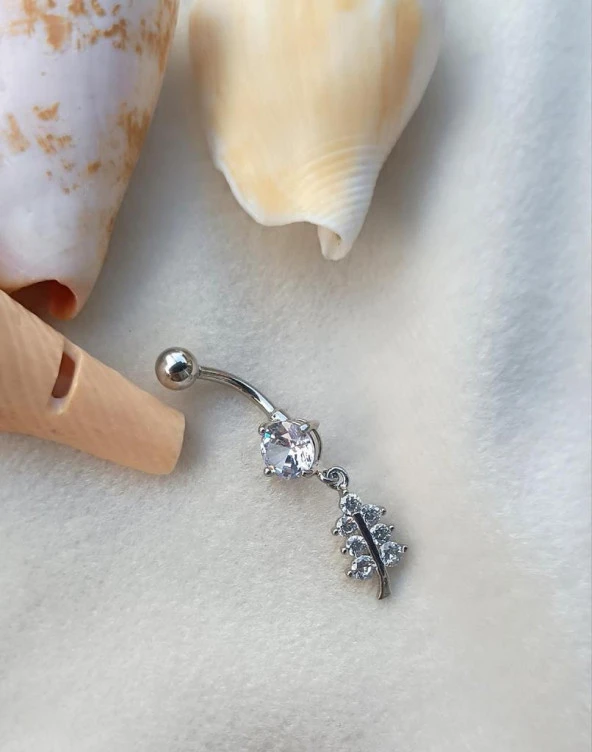 Göbek Piercing Medikal Çelik Vidalı Gri Kadın İthal 316 L Paslanmaz 15836 - Resim 6