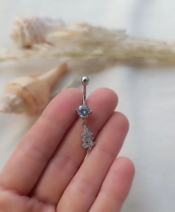 Göbek Piercing Medikal Çelik Vidalı Gri Kadın İthal 316 L Paslanmaz 15836 - Resim 5