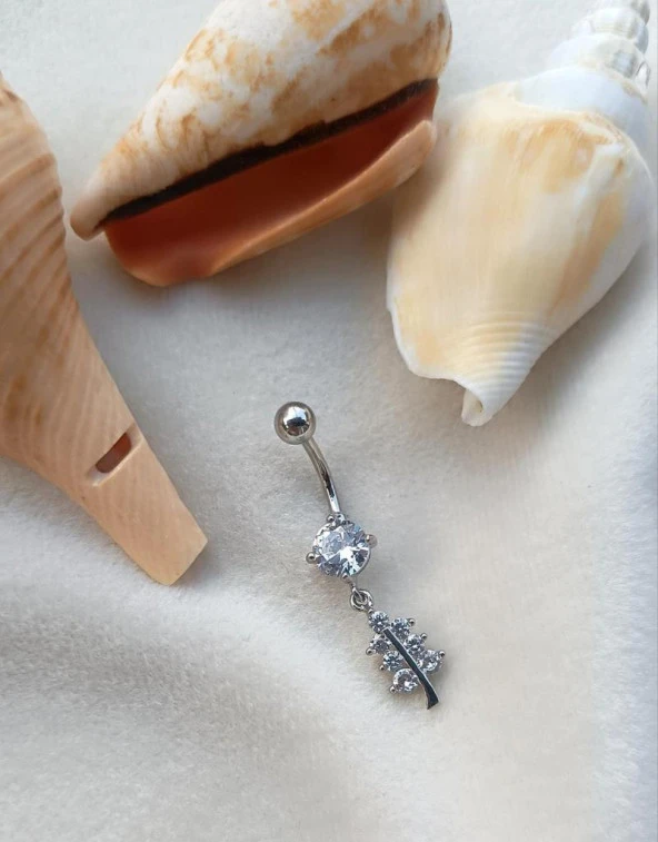 Göbek Piercing Medikal Çelik Vidalı Gri Kadın İthal 316 L Paslanmaz 15836 - Resim 7