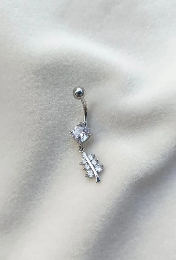 Göbek Piercing Medikal Çelik Vidalı Gri Kadın İthal 316 L Paslanmaz 15836 - Resim 8