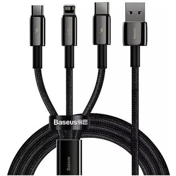 Baseus Tungsten Gold 3 In 1 USB To Type C, Lightning, Micro Şarj Data Kablosu