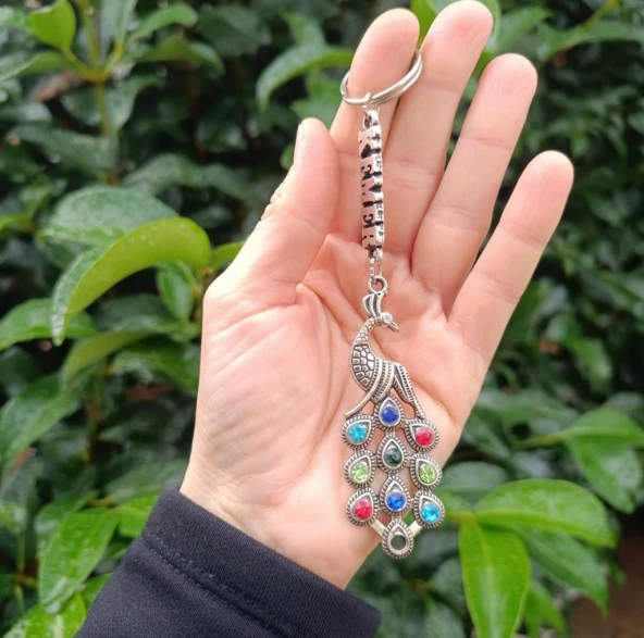 Anahtarlık Tavus Kuşu Yüzük Kötü Göz Kovucu Nazar Boncuklu Araba Çanta Cüzdan Süsü ürün görseli