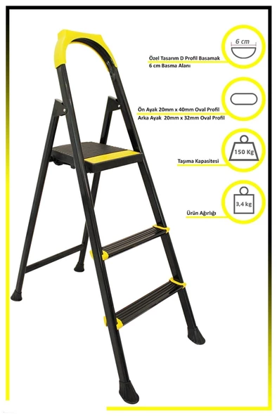 Ertekpa Leo 2+1 Basamaklı Metal Merdiven