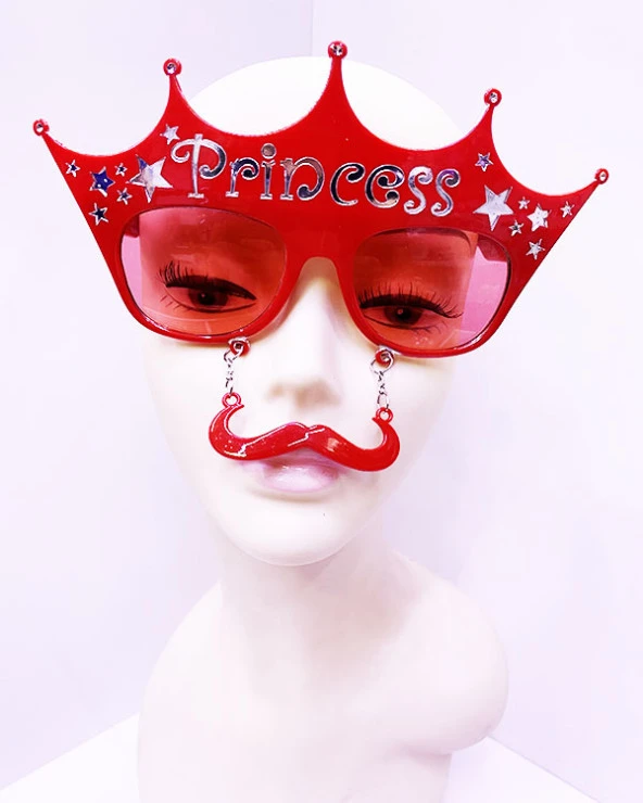 Kırmızı Üzeri Gümüş Renk Prenses Yazılı Parti Gözlüğü 10x17 cm