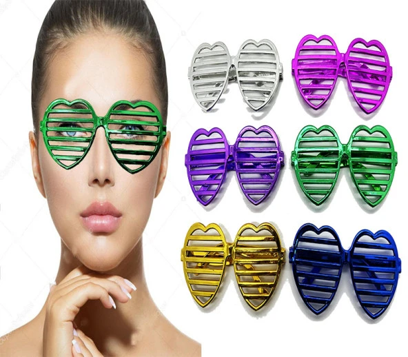 ShopZum Metalize Ekstra Parlak Kalp Panjur Parti Gözlüğü 6 Renk 6 Adet