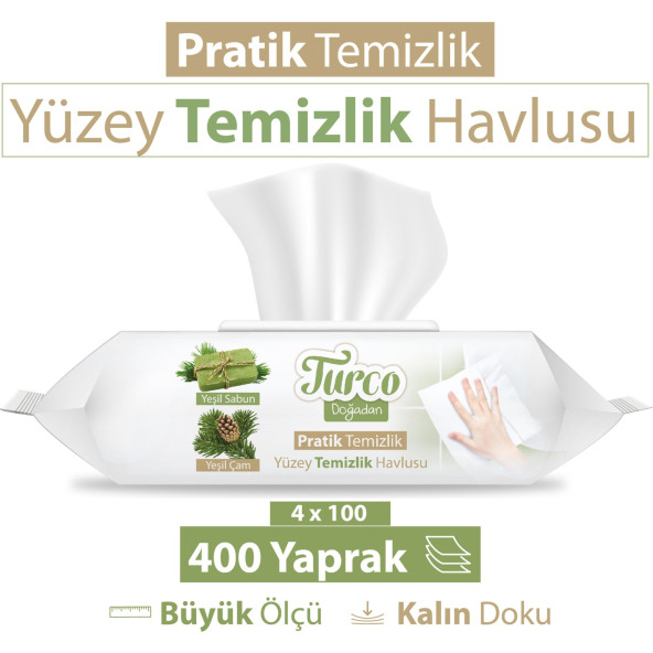 Baby Turco Pratik Temizlik Yüzey Temizlik Havlusu 4x100 400 Yaprak