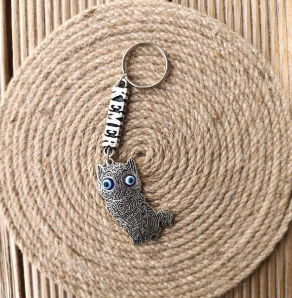 Anahtarlık Sevimli Kedi Yüzük Kötü Göz Kovucu Nazar Boncuklu Araba Çanta Cüzdan Süsü - Resim 3