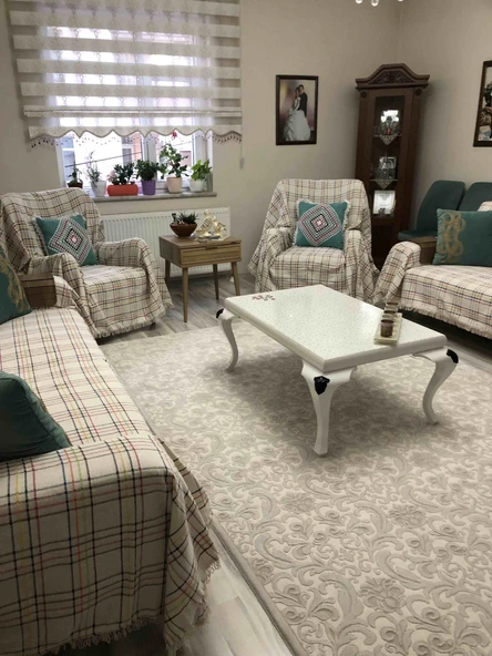 98 %100 Pamuklu Çok Renkli Buldan Işi Berjel Takımı Örtüsü (KOLTUK KOLLARINI ÖRTMEYEN OTURMA GRUBU TAKIMI) - 2