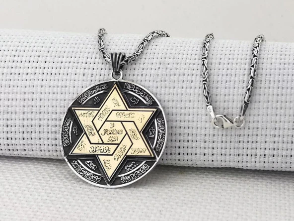 Büyük Boy Hz Süleyman Mührü Kral Zincirli 925 Ayar Gümüş Kolye - Resim 2