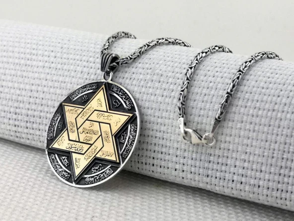 Büyük Boy Hz Süleyman Mührü Kral Zincirli 925 Ayar Gümüş Kolye - Resim 3