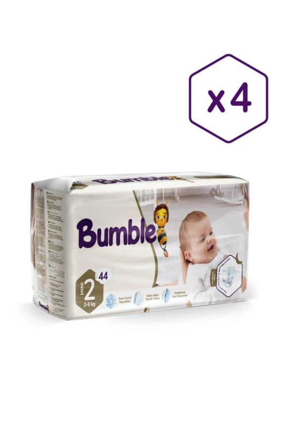 BUMBLE 2 Numara Mini Bebek Bezi Eko 4lü Paket (3-6)kg 176 Adet