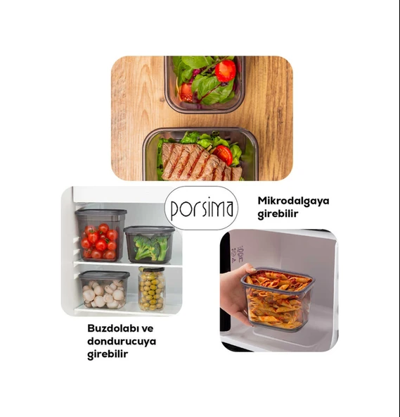 Porsima 2047 12 li Etiketli Kapaklı Dikdörtgen Çok Amaçlı Gıda Erzak Saklama Kabı Seti - 2 Lt - 2