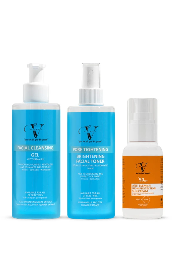 Vitanova Günlük Cilt Bakım Seti Yüz Temizleme Jeli + Tonik + Güneş Kremi