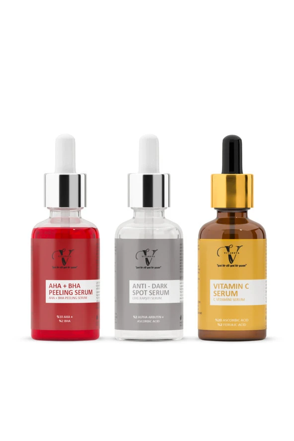 Vitanova Leke Karşıtı Cilt Bakım Seti AHA+BHA Peeling Serum + Leke Karşıtı Serum + Vitamin C Serum