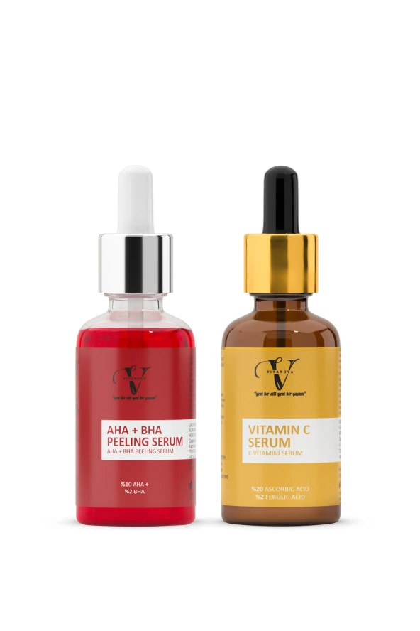 Vitanova 2 li Cilt Bakım Seti AHA+BHA Peeling Serum + Vitamin C Serum