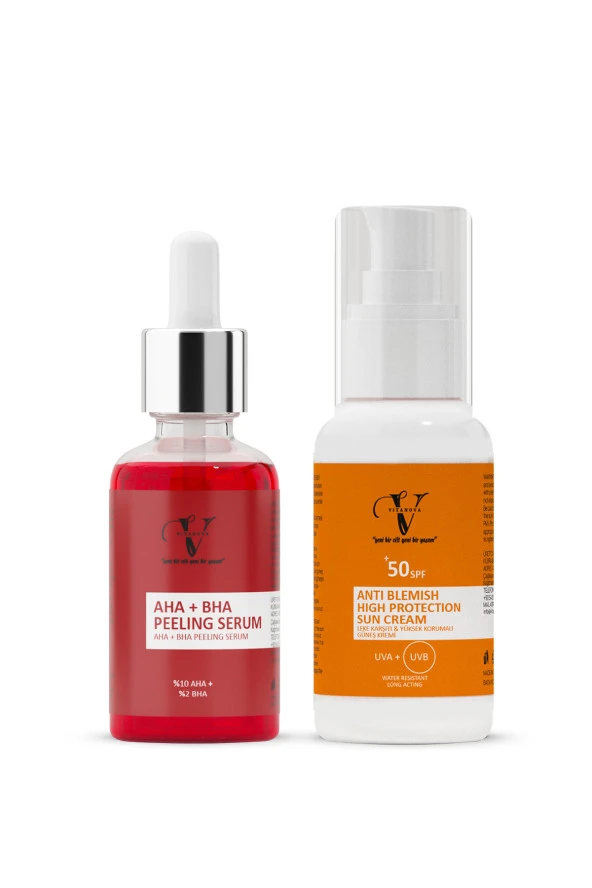 Vitanova 2 li Cilt Bakım Seti AHA+BHA Peeling Serum + Güneş Kremi