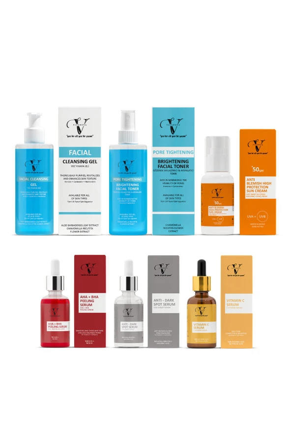 Vitanova Yüz Yıkama Jeli Tonik C Vitamin Serum Leke Serumu Aha Bha Peeling Serum Güneş Kremi(6 LI SET) - 2