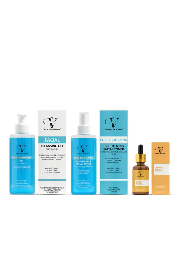 Vitanova 3 lü Cilt Bakım Seti Yüz Temizleme Jeli + Tonik + Vitamin C Serum - 2