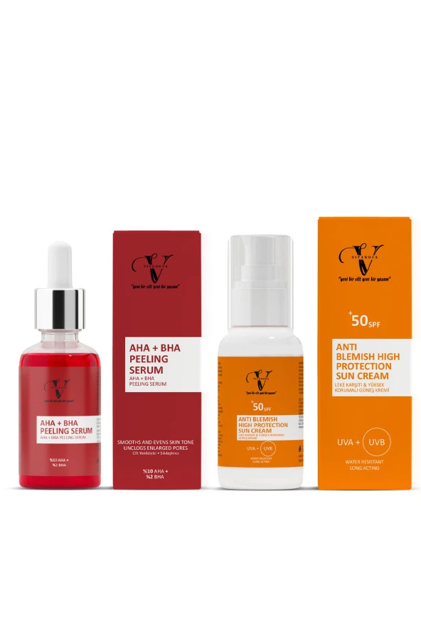 Vitanova 2 li Cilt Bakım Seti AHA+BHA Peeling Serum + Güneş Kremi - 2