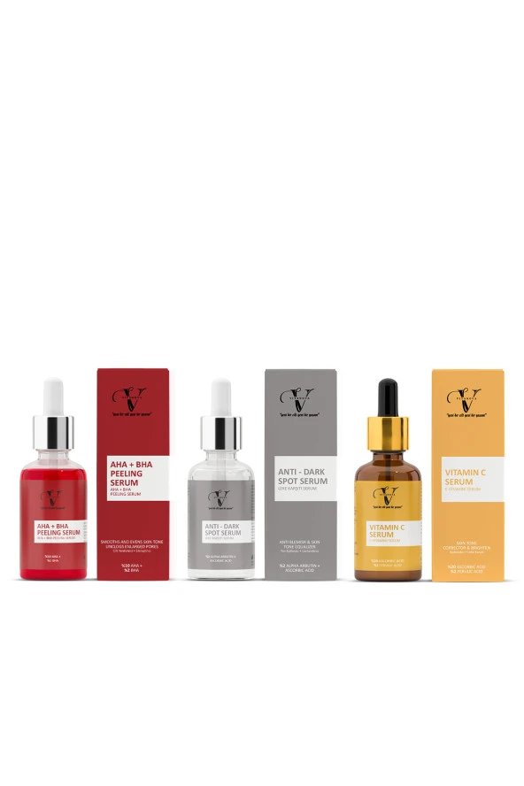 Vitanova Leke Karşıtı Cilt Bakım Seti AHA+BHA Peeling Serum + Leke Karşıtı Serum + Vitamin C Serum - 2