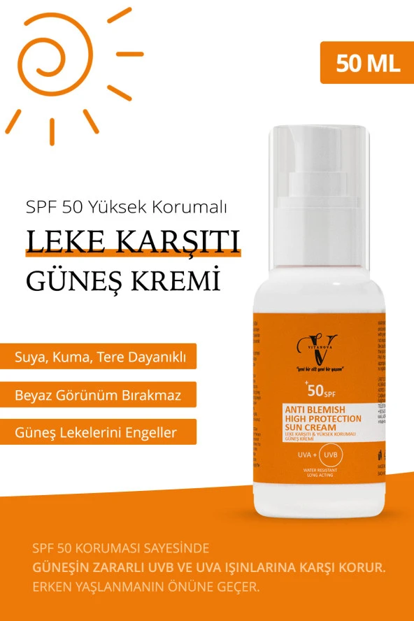 Vitanova Leke Karşıtı SPF 50+ Tüm Ciltler İçin Yüksek Korumalı Nemlendirici Güneş Kremi 50 ML - 3