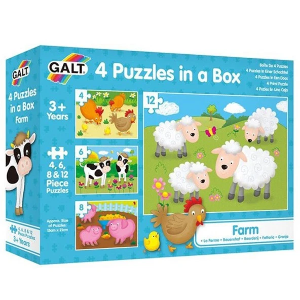 Galt Toys 4 Puzzles in a Box Farm 3 Yaş+