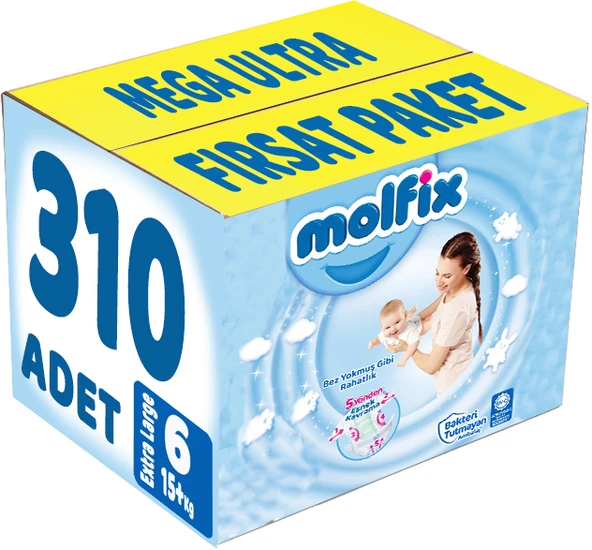 Molfix Bebek Bezi Beden:6 (15+Kg) Extra Large 310 Adet Mega Ultra Fırsat Pk ürün görseli 1