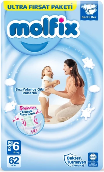 Molfix Bebek Bezi Beden:6 (15+Kg) Extra Large 372 Adet Ekstra Ultra Fırsat Pk - Resim 5